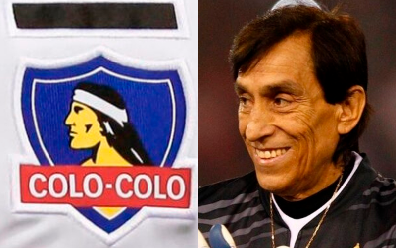Roberto 'Cóndor' Rojas, ex portero de la Selección Chilena sonríe a mano derecha de la fotografía, mientras que en el sector izquierdo se puede observar el escudo del club Colo-Colo.