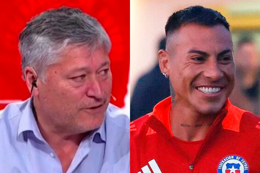 Primer plano al rostro de Patricio Yáñez, ex futbolista profesional y actual comentarista deportivo, mientras que en el sector derecho Eduardo Vargas, delantero nacional se muestra sonriente tras ser convocado nuevamente a la Selección Chilena.