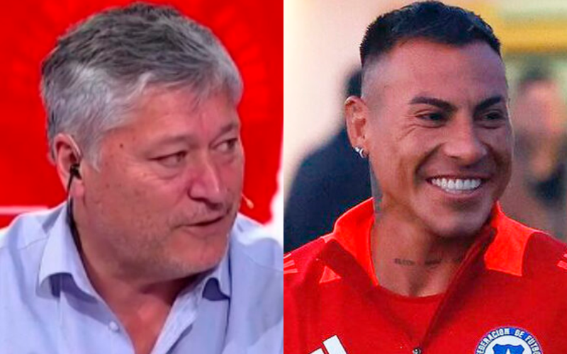 Primer plano al rostro de Patricio Yáñez, ex futbolista profesional y actual comentarista deportivo, mientras que en el sector derecho Eduardo Vargas, delantero nacional se muestra sonriente tras ser convocado nuevamente a la Selección Chilena.