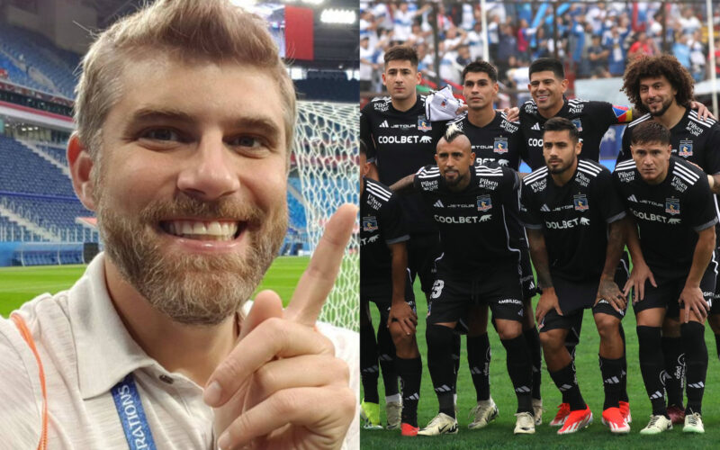 Primer plano de Manuel de Tezanos sonriente. Jugadores de Colo-Colo posando para una foto.