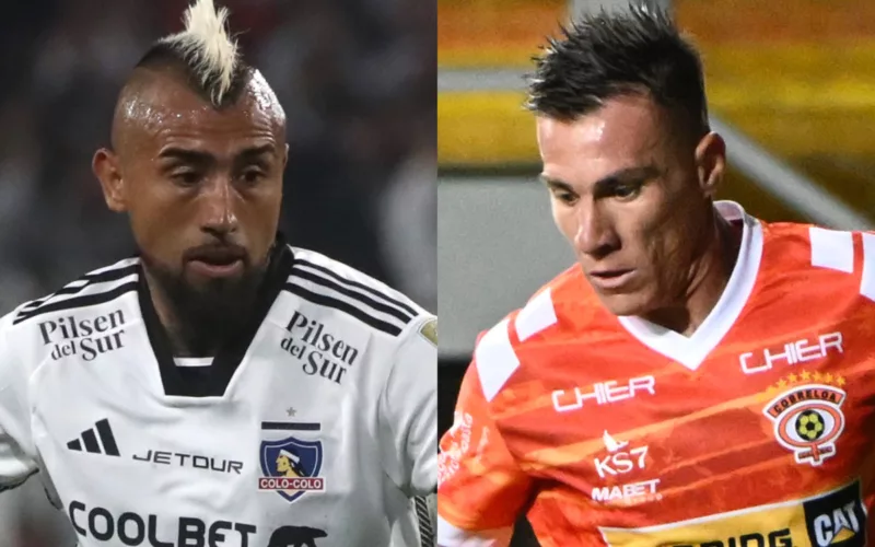 Primer plano de Arturo Vidal (Colo-Colo) y Cristián Insaurralde (Cobreloa).