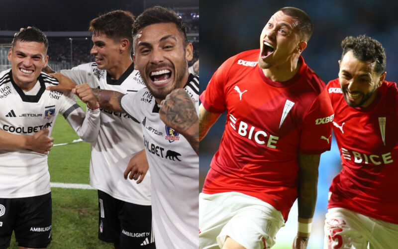 Jugadores de Colo-Colo y Universidad Católica celebrando un gol.