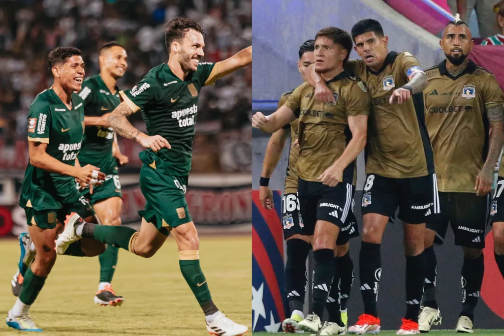 Jugadores de Alianza Lima y Colo-Colo celebrando un gol.