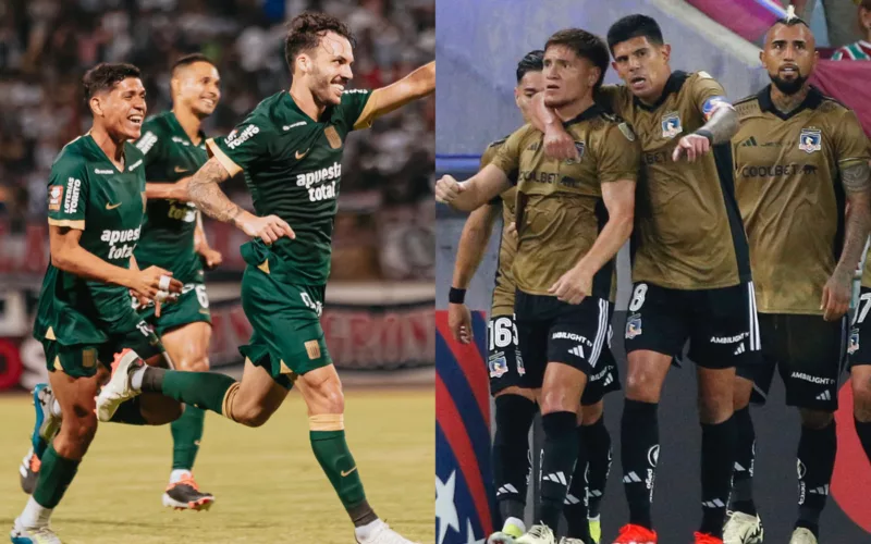 Jugadores de Alianza Lima y Colo-Colo celebrando un gol.