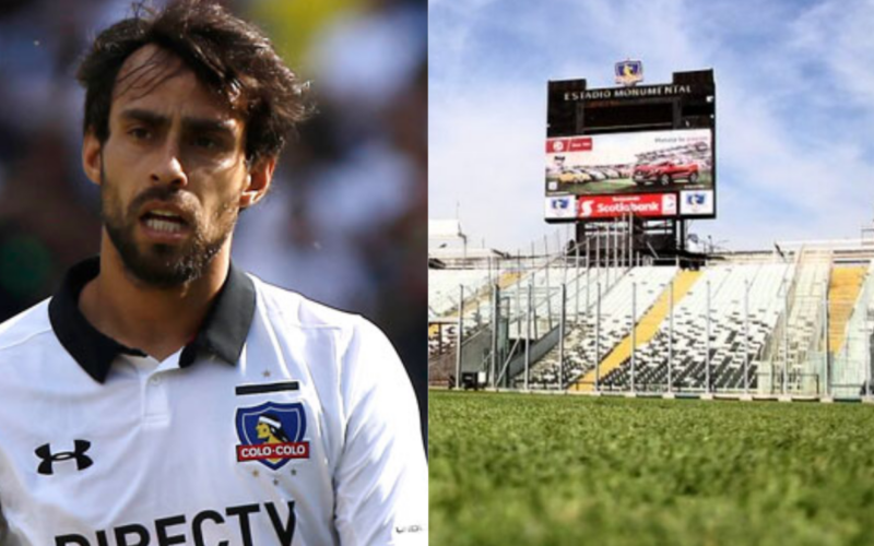 Imagen doble de Jorge Valdivia y el sector sur del Estadio Monumental.