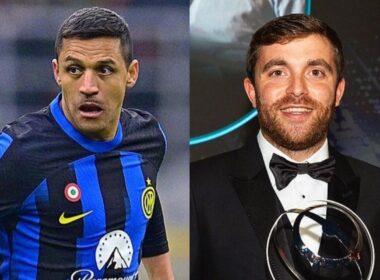 Primer plano a Alexis Sánchez con camiseta del Inter de Milán y Fabrizio Romano