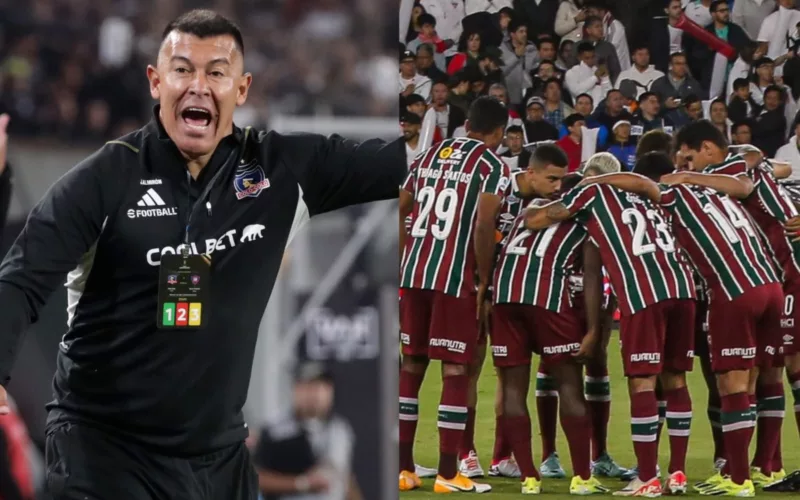Primer plano a Jorge Almirón y el plantel de Fluminense