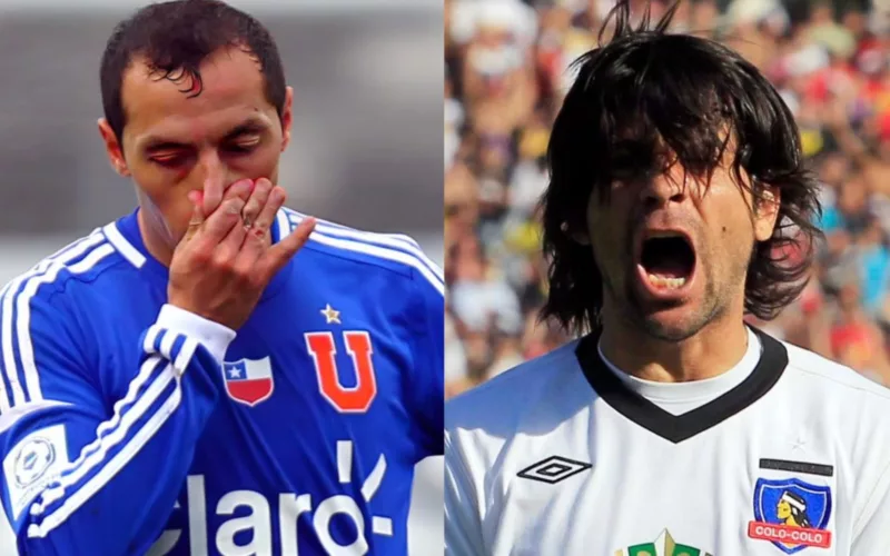 Marcelo Díaz con tristeza y camiseta de Universidad de Chile y Lucas Wilchez celebrando un gol con Colo-Colo.