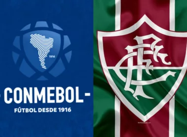 Logo de Conmebol acompañado por el escudo de Fluminense