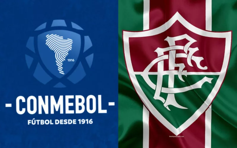 Logo de Conmebol acompañado por el escudo de Fluminense