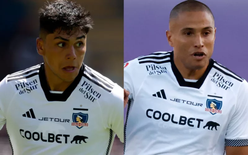 Primer plano a Damián Pizarro y Leandro Benegas con camiseta de Colo-Colo.