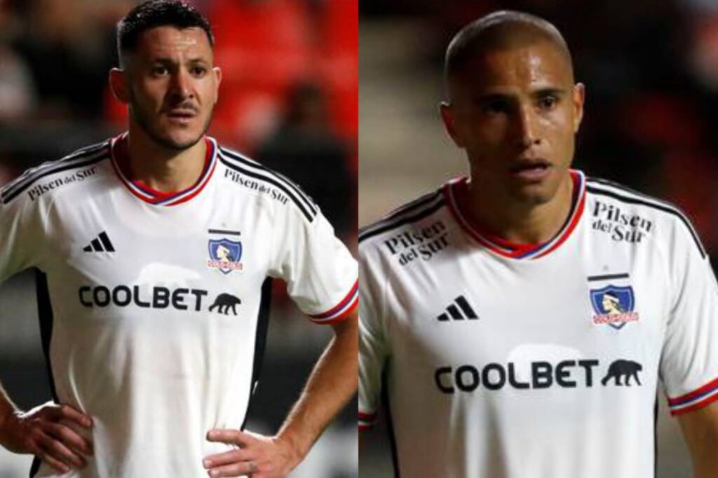 Primer plano a Leandro Benegas y Ramiro González con indumentaria de Colo-Colo