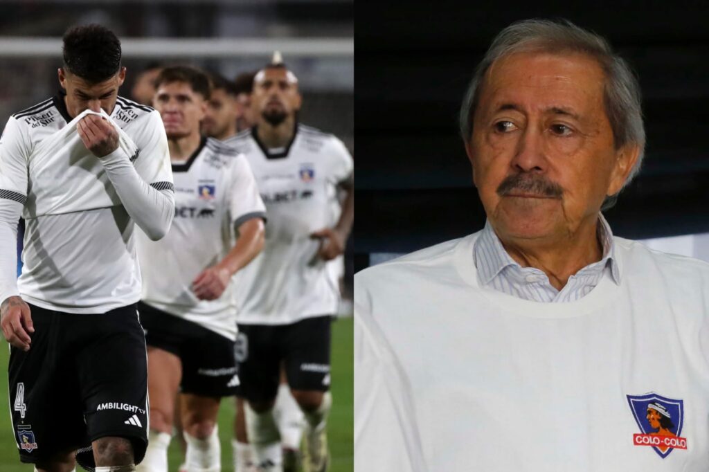 Primer plano a Leonardo Véliz con indumentaria de Colo-Colo y el plantel del Cacique