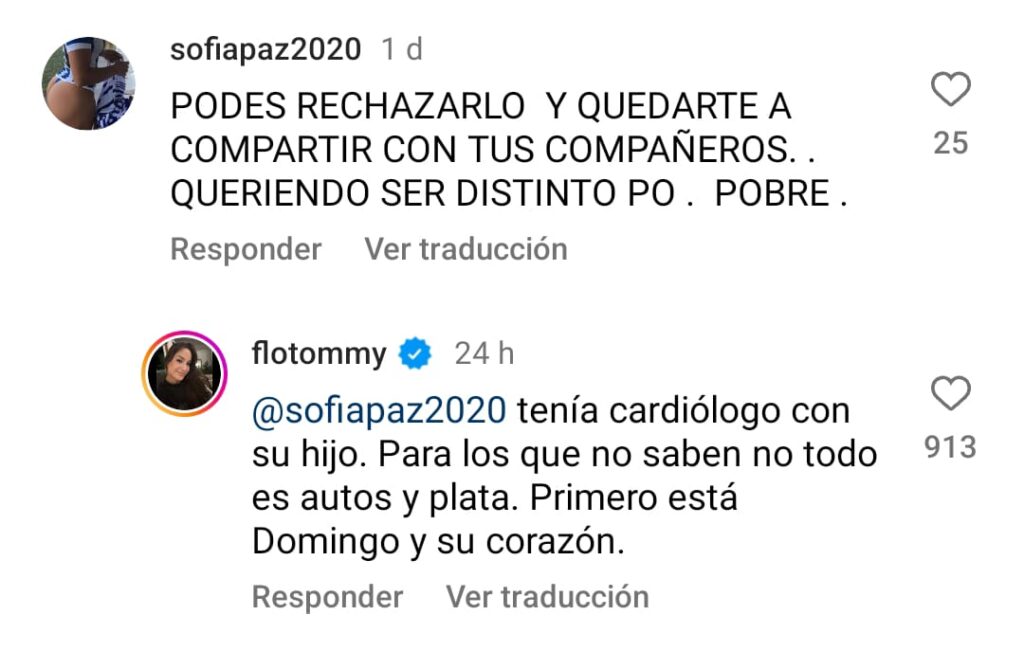 Comentario Florencia Pouso en Instagram de Redgol