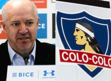 Primer plano a Juan Tagle y escudo de Colo-Colo