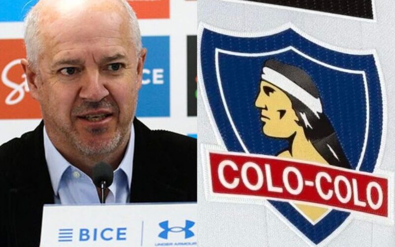 Primer plano a Juan Tagle y escudo de Colo-Colo