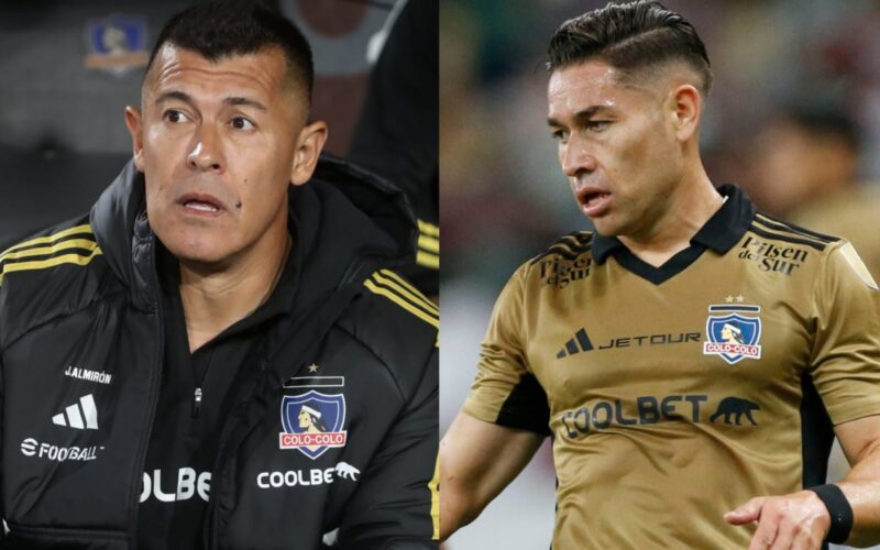 Primer plano a Jorge Almirón y Óscar Opazo con indumentaria de Colo-Colo