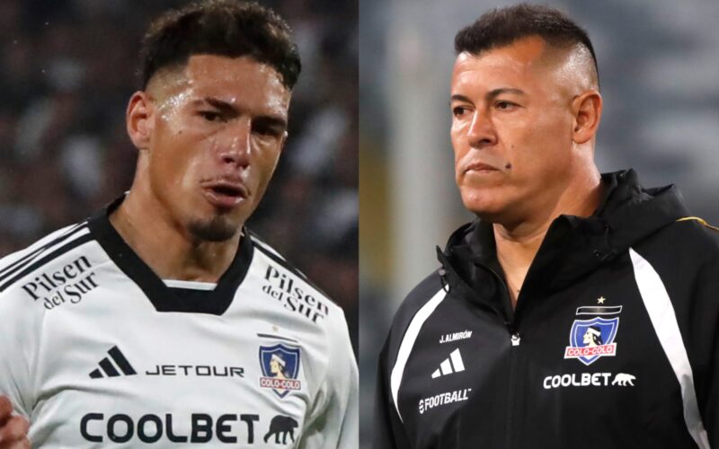 Primer plano a Alan Saldivia y Jorge Almirón con indumentaria de Colo-Colo.