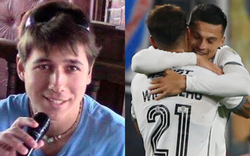 Primer plano al peruano Giorgio Armas, quien se proclama como el astrólogo de Jorge Almirón. Por su parte, a mano derecha aparece dos futbolistas de Colo-Colo abrazados.