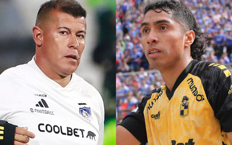 Primer plano de Jorge Almirón y Luciano Cabral.