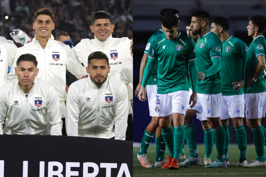 Jugadores de Colo-Colo formados, ugadores de Audax Italiano caminando en la cancha.