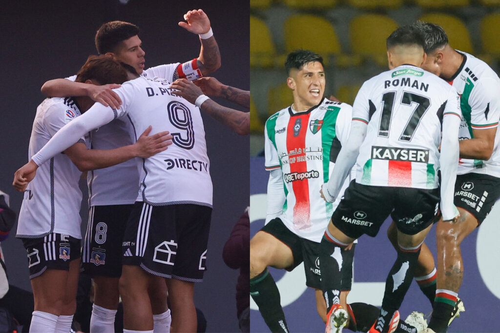 Jugadores de Colo-Colo y Palestino abrazándose.