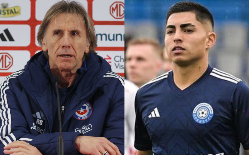 Primer plano de Ricardo Gareca y Jordhy Thompson.