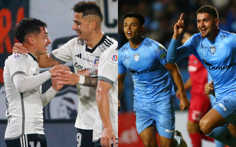 Jugadores de Colo-Colo y Deportes Iquique celebrando un gol.