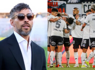 Primer plano de Jorge Valdivia. Jugadores de Colo-Colo abrazados.