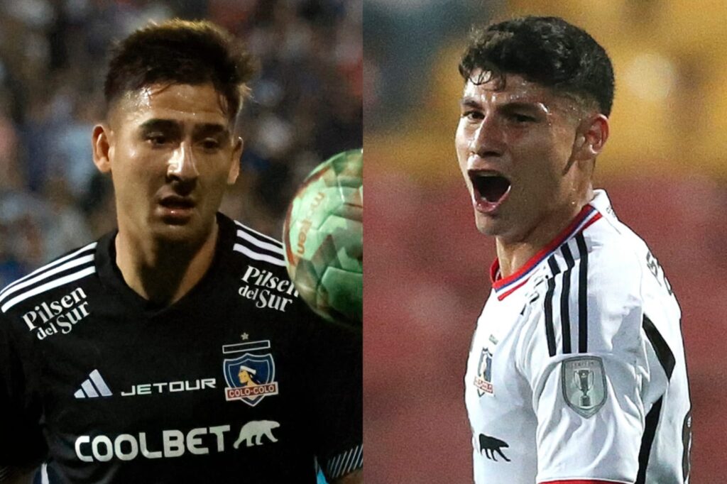 Primer plano a Guillermo Paiva y Alexander Oroz con camiseta de Colo-Colo