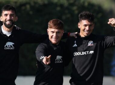Emiliano Amor, Leonardo Gil y Alan Saldivia en un entrenamiento de Colo-Colo.