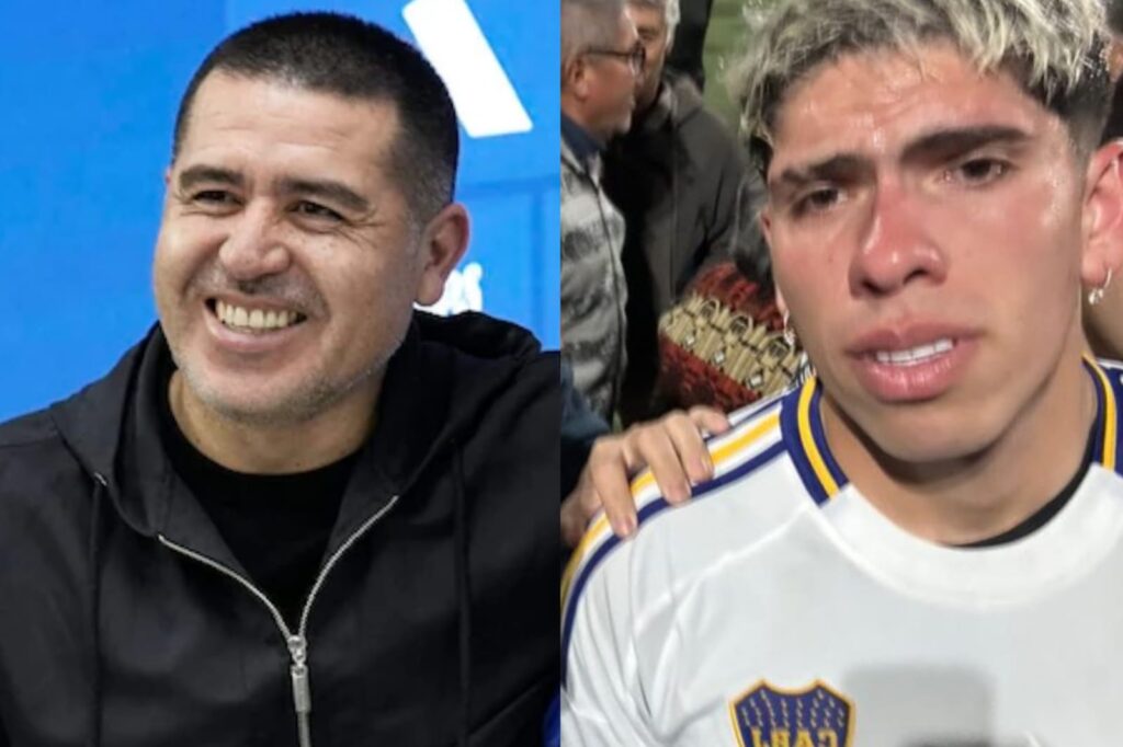 Juan Román Riquelme y Carlos Palacios con la camiseta de Boca Juniors.