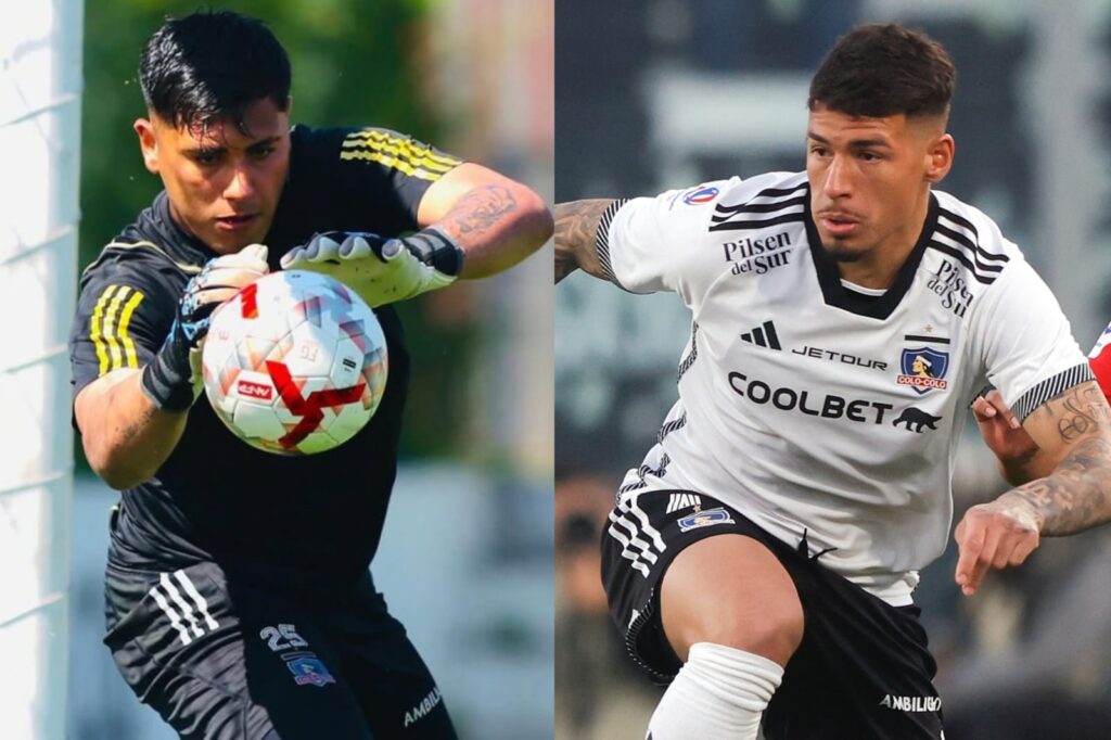 Primer plano a Julio Fierro y Alan Saldivia con camiseta de Colo-Colo.