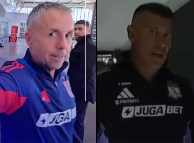 Primer plano de Gustavo Álvarez y Jorge Almirón.
