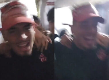 Captura de pantalla de video en la que Alan Saldivia canta junto a la Garra Blanca.