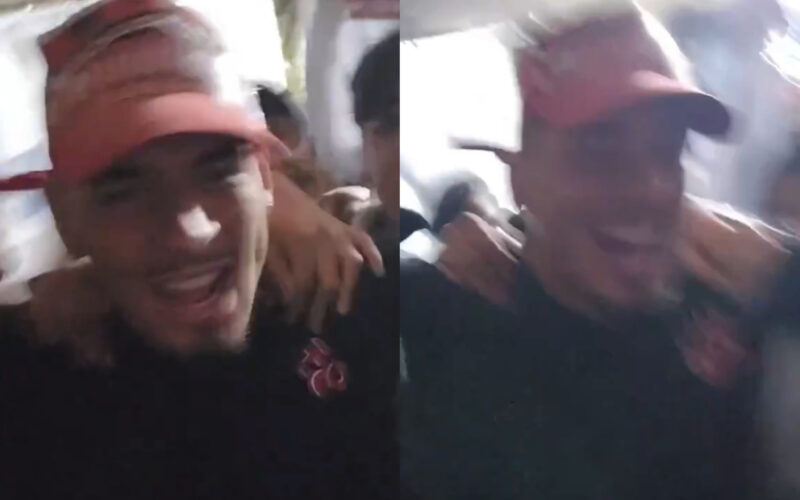 Captura de pantalla de video en la que Alan Saldivia canta junto a la Garra Blanca.