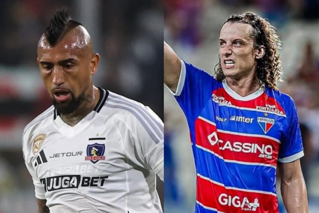 Arturo Vidal y David Luiz con camiseta de Colo-Colo y Fortaleza.