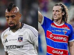 Arturo Vidal y David Luiz con camiseta de Colo-Colo y Fortaleza.
