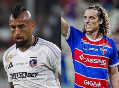 Arturo Vidal y David Luiz con camiseta de Colo-Colo y Fortaleza.