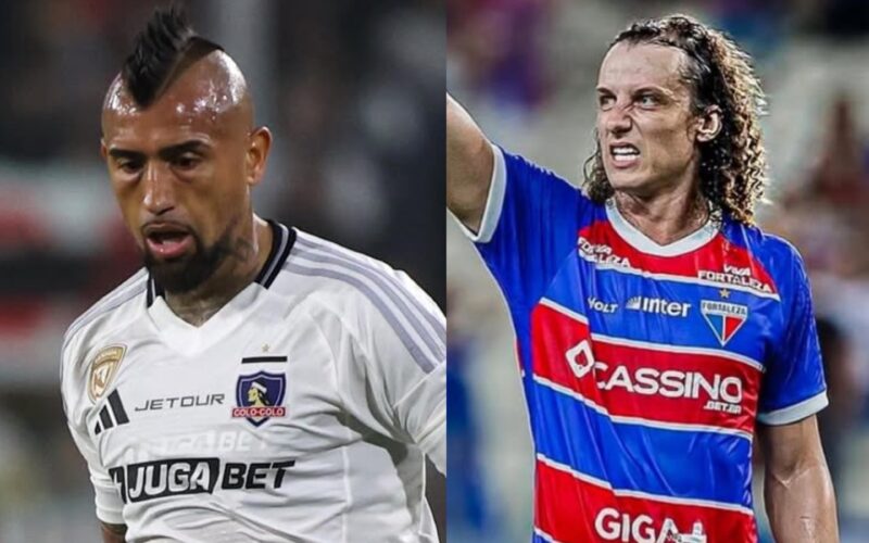 Arturo Vidal y David Luiz con camiseta de Colo-Colo y Fortaleza.