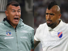 Primer plano de Jorge Almirón y Arturo Vidal.