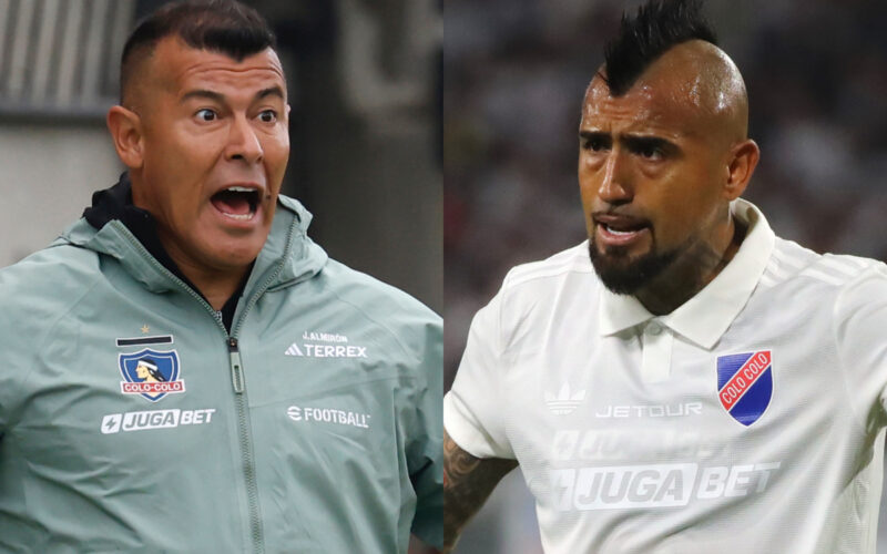 Primer plano de Jorge Almirón y Arturo Vidal.