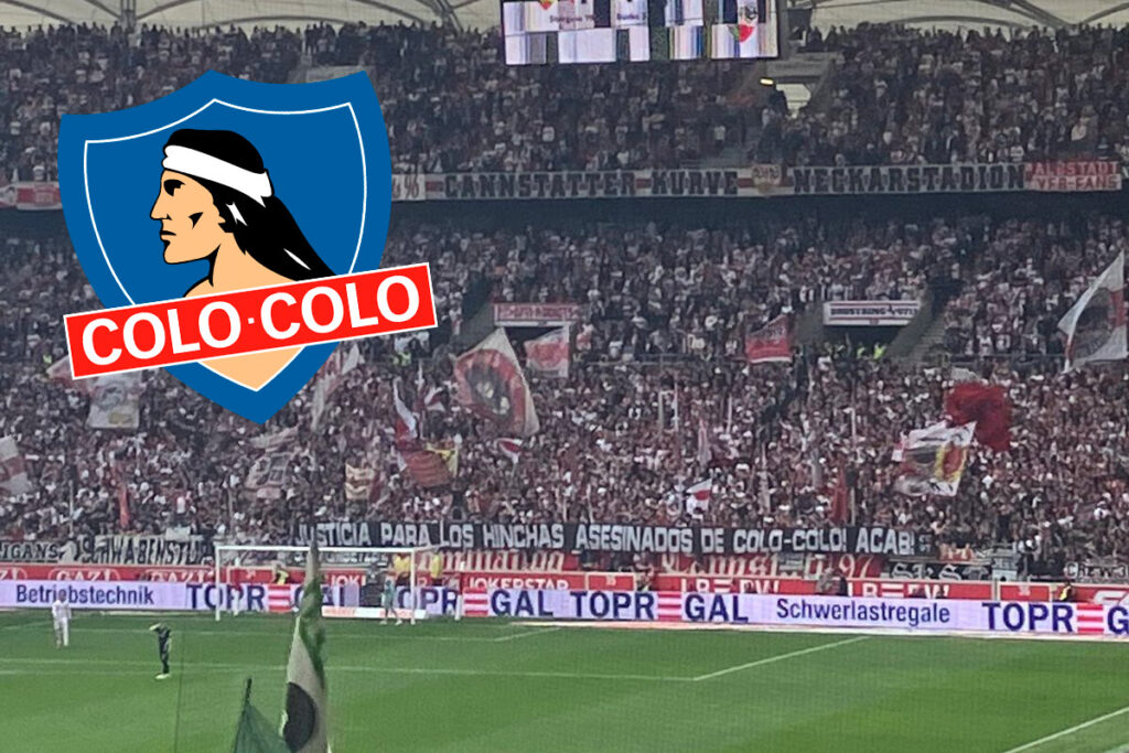 Barra del Stuttgart junto al escudo de Colo-Colo.