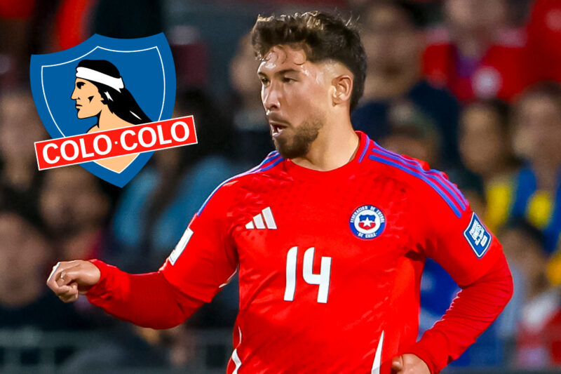 Primer plano de Felipe Loyola junto al escudo de Colo-Colo.