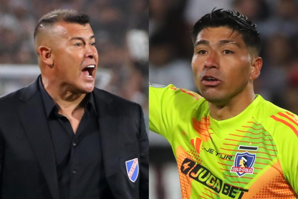 Jorge Almirón y Brayan Cortés con camiseta de Colo-Colo.