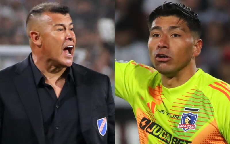 Jorge Almirón y Brayan Cortés con camiseta de Colo-Colo.