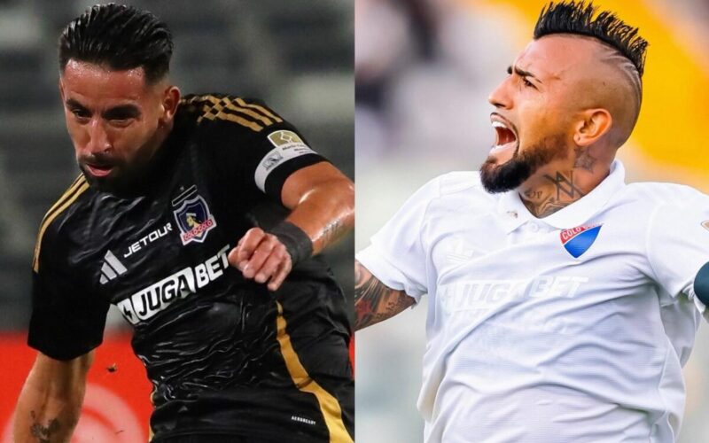 Mauricio Isla y Arturo Vidal con las camisetas negra y blanca de Colo-Colo.