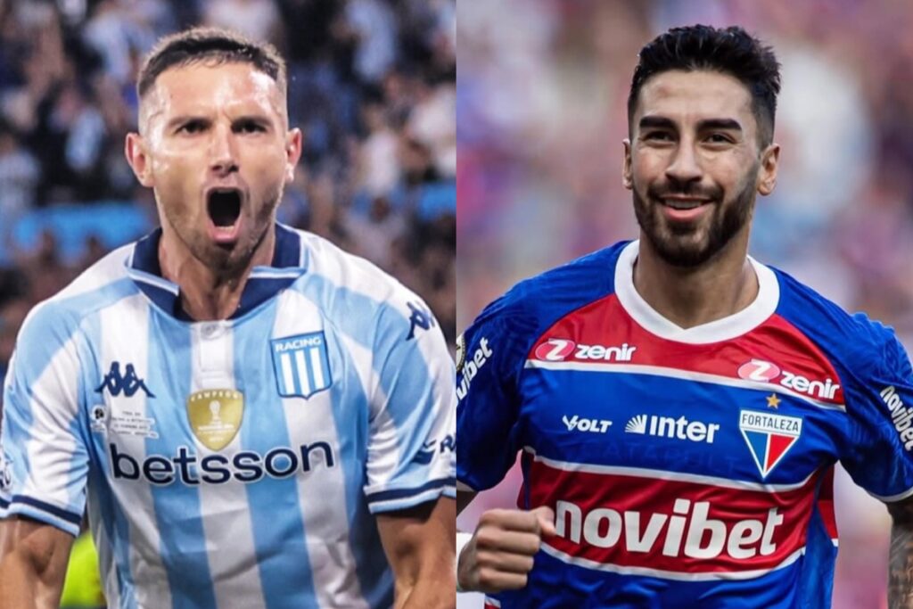 Adrián Martínez y Juan Martín Lucero con la camiseta de Racing Club y Fortaleza