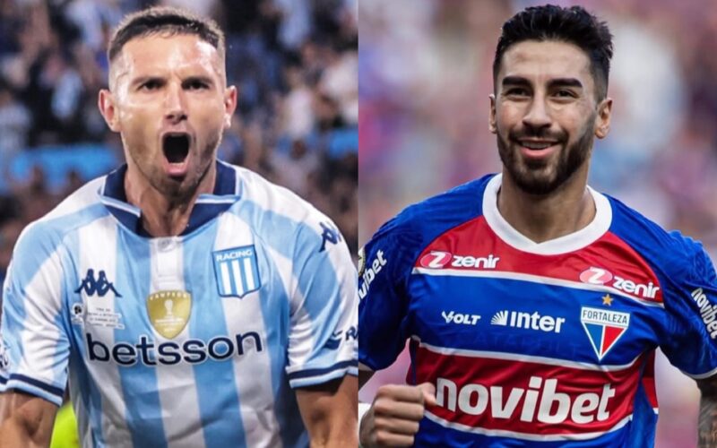 Adrián Martínez y Juan Martín Lucero con la camiseta de Racing Club y Fortaleza