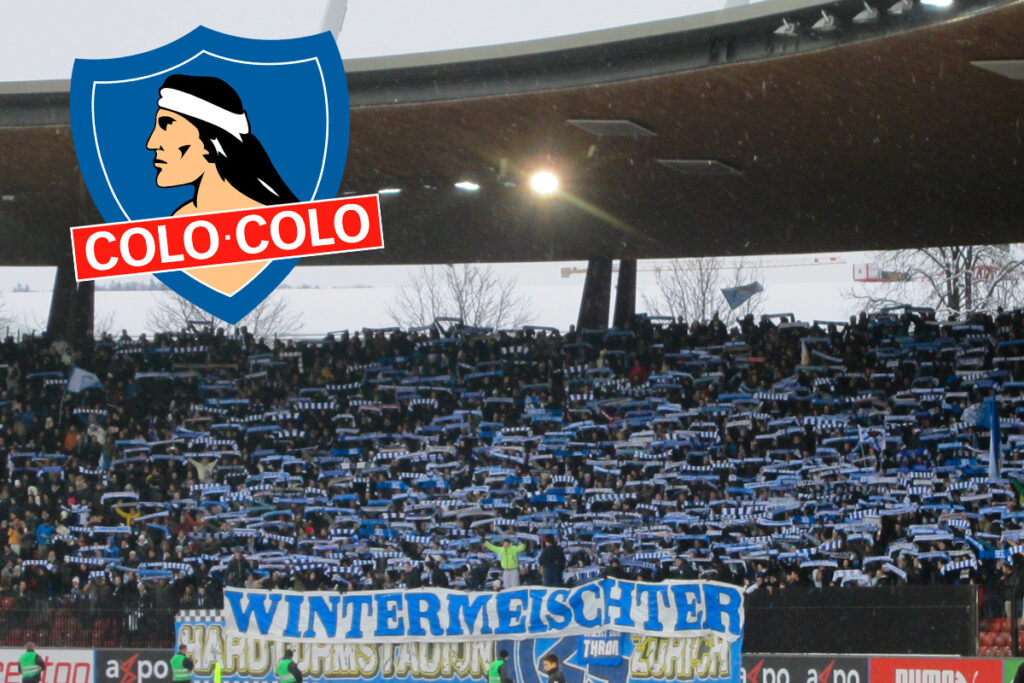 Barra Zuri Locoz junto al escudo de Colo-Colo.